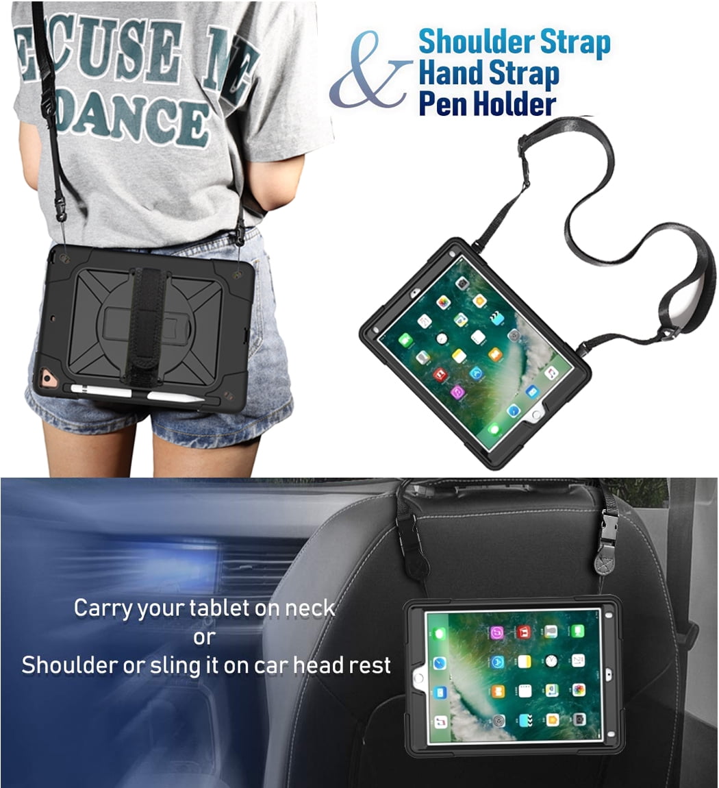 iPad 9th 8th 7th Generation Cases with Screen Protector, iPad 10.2" 2021/2020/2019 Case, Allytech Heavy Duty Shockproof Protective Covers with 360 Rotate Stand /Hand Strap/ Should Belt /Pencil Holder