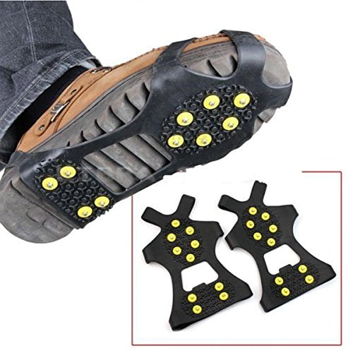 Leebei 2Pcs Non-Slip Shoe Cover Ice Snow Grips Over Shoe Boot Traction Cleat Rubber Spikes Anti Slip Mountaineering Non-Slip Shoe Cover 10-Stud Slip-on Stretch Footwear