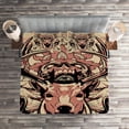 thumbnail image 2 of Ambesonne Antler Quilted Coverlet 3 Pcs, Floral Skull and Wolves, Queen Size, Black Beige Pink, 2 of 2