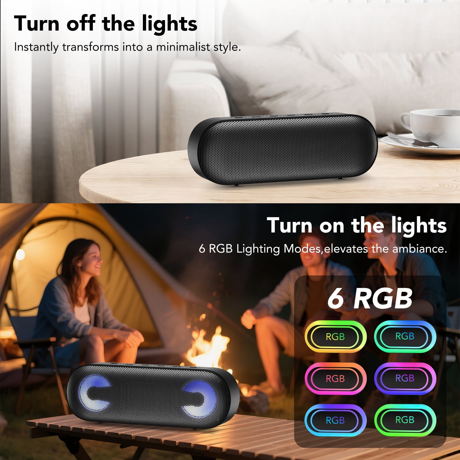 Portable Bluetooth Speaker IPX7 Waterproof, 30W HD Stereo Sound Wireless Speaker Bluetooth 5.4, Deep Bass, 30H Playtime, TWS Pairing, 6 RGB lights, Speakers for Home/Party/Outdoor, Gift Ideas