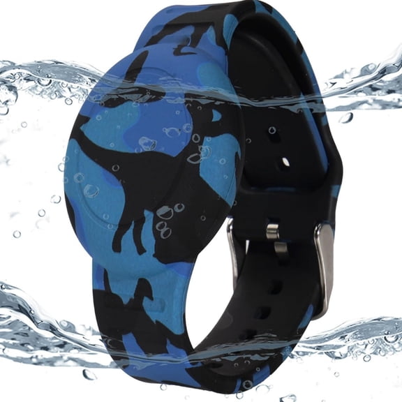 Waterproof AirTag Bracelet for Kids, Hidden Printed Wristband for Apple Air Tag, Silicone AirTag Holder GPS Tracker Case for Band for Child Toddler, Secure Anti-Lost Protection(Blue)