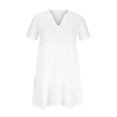 thumbnail image 5 of Zpanxa White Dress for Women, Bohemian Crewneck Short Sleeve Mini Dress, Solid Zipper Lace Short Dress, T shirt Dress White-B L, 5 of 7