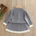 thumbnail image 5 of SuTry Girls Knit Cardigan Skirt Set Button Shirt Bow Solid Color Fall Winter Comfortable Fit 2 Piece Outfit for Kids 1-8 Years(Gray,4-5 Years), 5 of 9