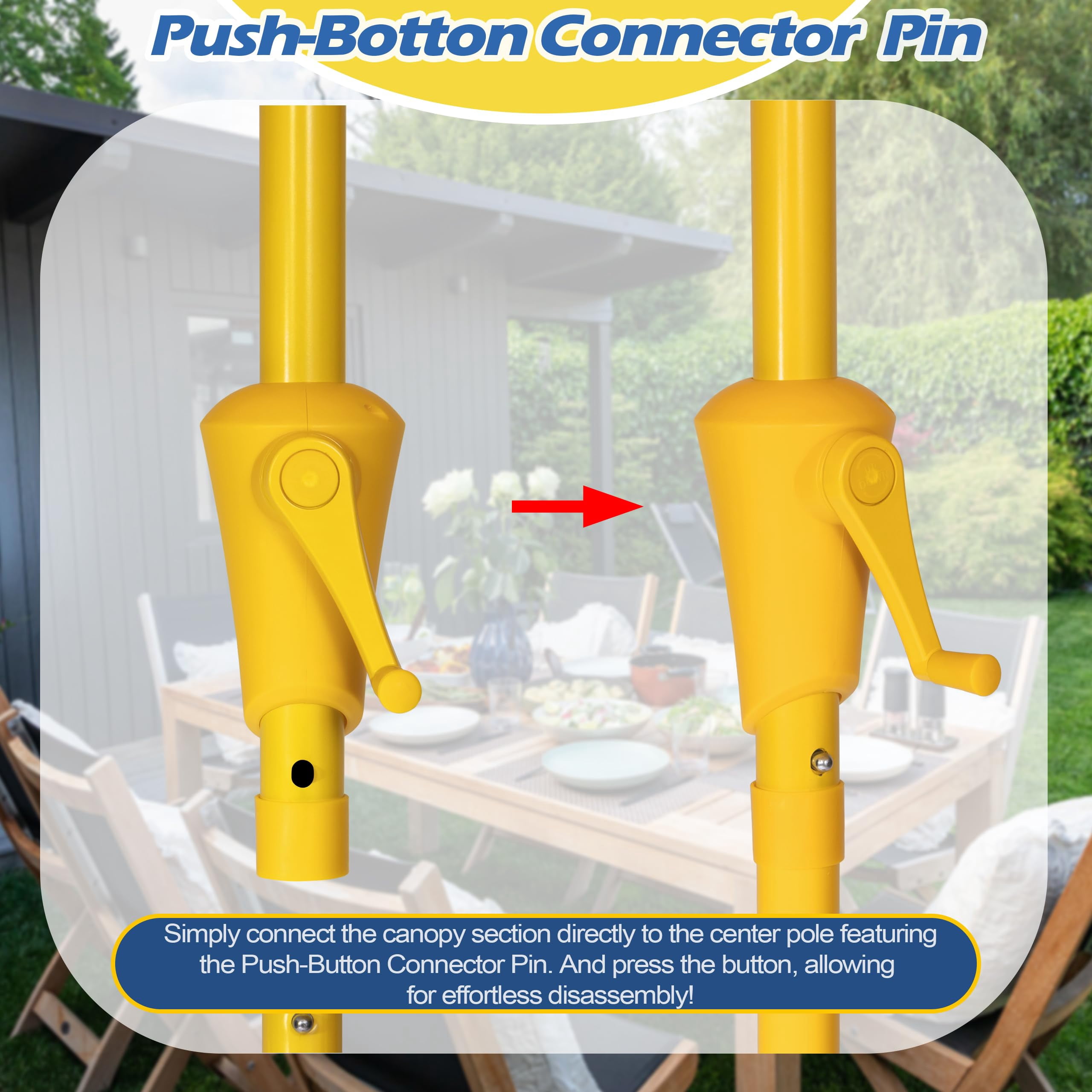 Bibana 9FT Outdoor Patio Umbrella, Market Table Umbrella with 8 Sturdy Ribs & Easy Crank System, Fade-Resistant Waterproof Canopy with Air Vent for Garden, Deck, Poolside & Backyard (Yellow)