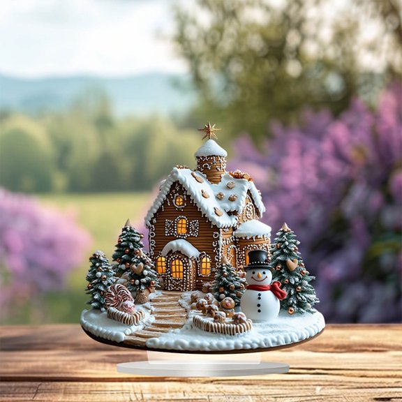 8 Inch Gingerbread House Christmas Table Decorations 2D Flat Acrylic Christmas Desk Decor with Gingerbread Houses Christmas Tree Snowman Village Snow House