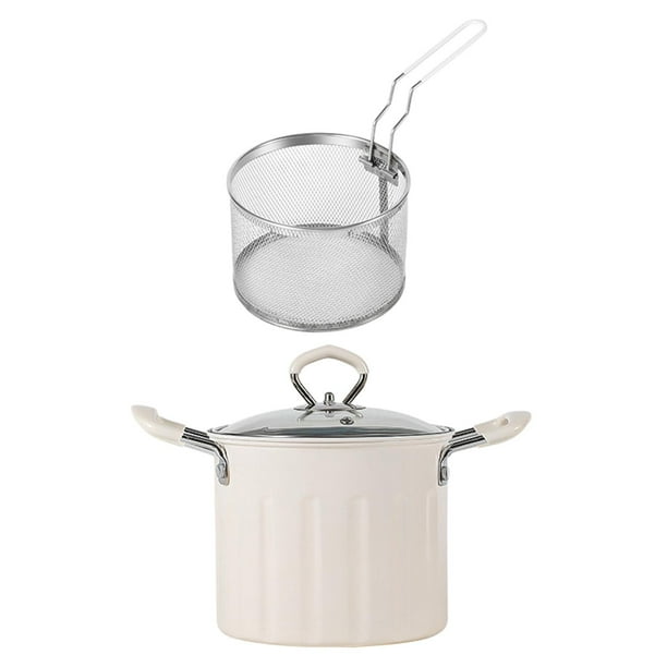 Sartén honda con asa Sartén de cocina con colador Sartén japonesa Blanco
