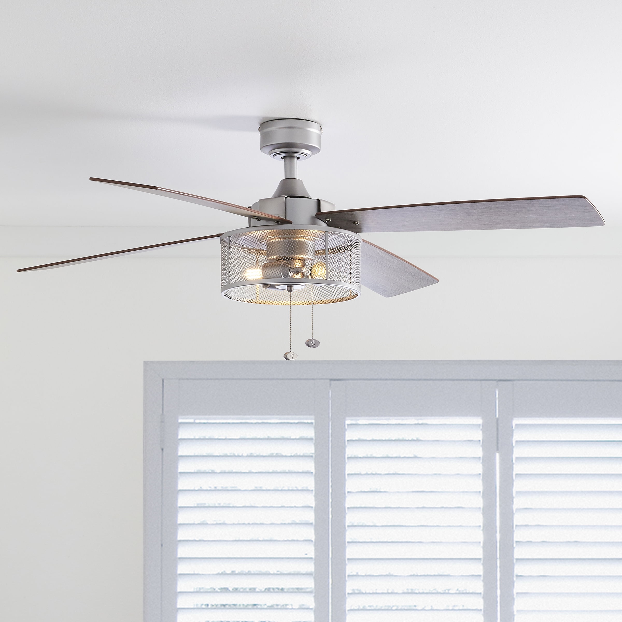 Better Homes & Gardens 52" Pewter Indoor Ceiling Fan with Light, 4 Blades, Pull Chains & Reverse Airflow