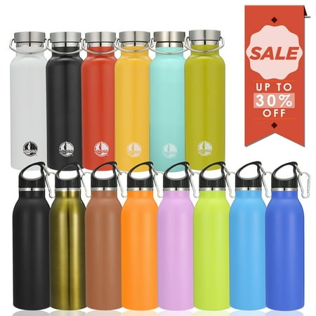 Water Bottle Carrier For Hiking KINGSO 600ml Vacuum Water Bottle Stainless Steel Insulation Sport Water Bottle with Metal buckle For Outdoor Sports, Work insulated Cup Trip, Home,Camping Hiking ()