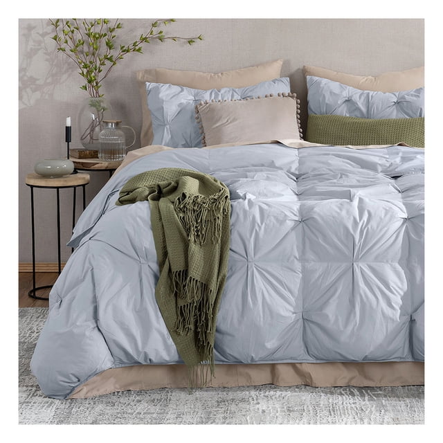 Set Edredón Puff Acolchado de Lujo con Fundas de Almohada, Algodón Esquimal (Gris, King Size)