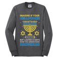 thumbnail image 2 of Wild Bobby Hanukkah Imagine If Your Phone Battery was Low but Lasted 8 Days Men Long Sleeve Shirt, Heather Black, Large, 2 of 6