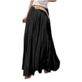 thumbnail image 5 of Women's Linen High Waisted Pleated Maxi Skirt Elastic Waist A-Line Long Skirt with Woven Belt Lightweight Flowy Elegant Summer Beach Vacation Casual Daily Wear, 5 of 6