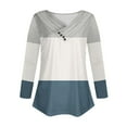 thumbnail image 5 of Busydd Womens Tops Fall Fashion Colorblock Patchwork Tee Tops Casual V Neck Long Sleeve Shirts for Women Pleated Loose Going Out Tops Comfy Versatile Button Up Blouses, 5 of 5