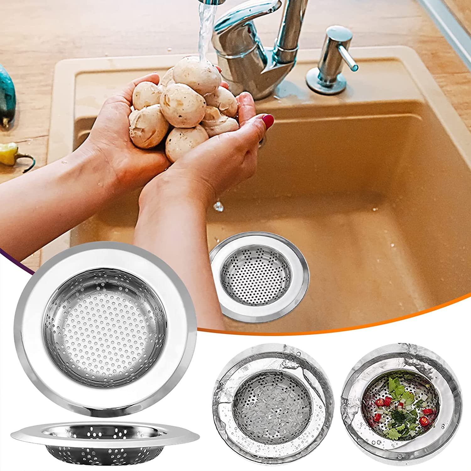 Sink Strainer for Kitchen Sink Drain Basket Stainless Steel Sink Drain Strainer Kitchen Sink Strainer with Large Wide Side Kitchen Sink Basket Strainer Food Catcher for Most Sink 4 Walmart