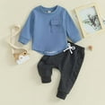 thumbnail image 2 of GXWEA 12-18 Month Boy Clothes 18Month Boy Clothes Toddler Boy Fall Winter Clothes Color Block Long Sleeve Sweatshirt Pullover Tops + Joggers Pants Outfit Set 18-24 Months Blue, 2 of 6