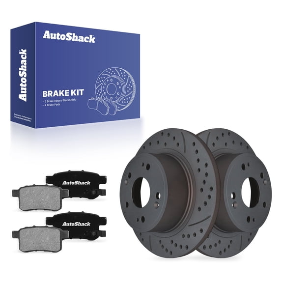 AutoShack Rear Solid Drilled & Slotted Coated Brake Rotors Black Matte Finish   Ceramic Pads 6-PC Brake Kit Replacement for 2008-2017 Honda Accord 2009-2014 Acura TSX BlackShield 11.1" (282 mm)