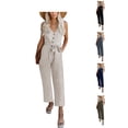 thumbnail image 3 of Franhais Women Jumpsuit, Elegant Sleeveless V Neck Waist Tie Solid Loose Romper Daily Streetwear, 3 of 4