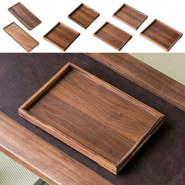 Bandeja de té de madera para preparación en seco | Bandeja de almacenamiento de madera marrón 15"x11" | Portavasos multiusos, caramelos, ración de fruta | Estilo chino único | Fácil de limpiar