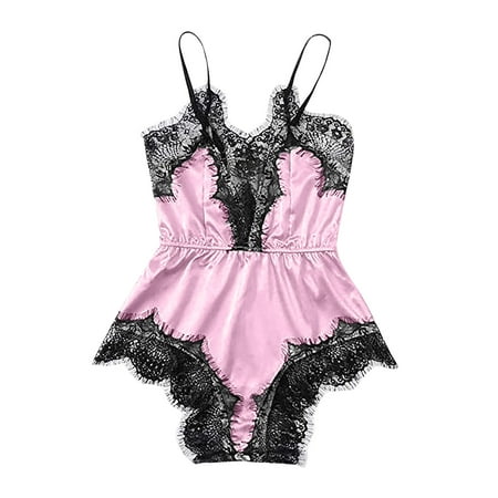 

Womens Lingerie Sets Clearance Solid Lace Bib Pants Coverall Sling Hollow Sling Bodysuit Straps Undershirts One-Piece Leotard Women S Exotic Lingerie Bodystockings Pink S