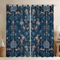 Feelyou Damask Flower Floral Blackout Curtains Set of 2 (52x84 Each), Blue Bohemian Paisley Window Curtains, Mid Century Fashion Curtains and Drapes, Curtains and Drapes Decor