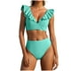thumbnail image 2 of Trajes de baño para mujer, Trajes de baño para mujer, Traje de baño ajustado de cintura alta con cuello en V, mangas con volantes y abertura, Conjunto de traje de baño para mujer, 2 of 7