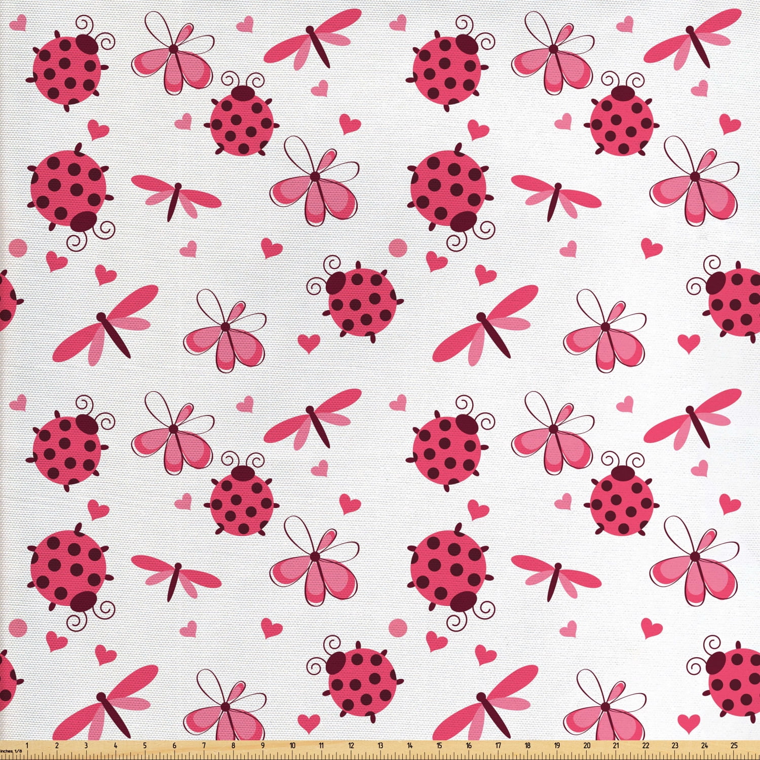 Ladybugs Fabric by The Yard, Domed Back Round Ladybugs with Hearts