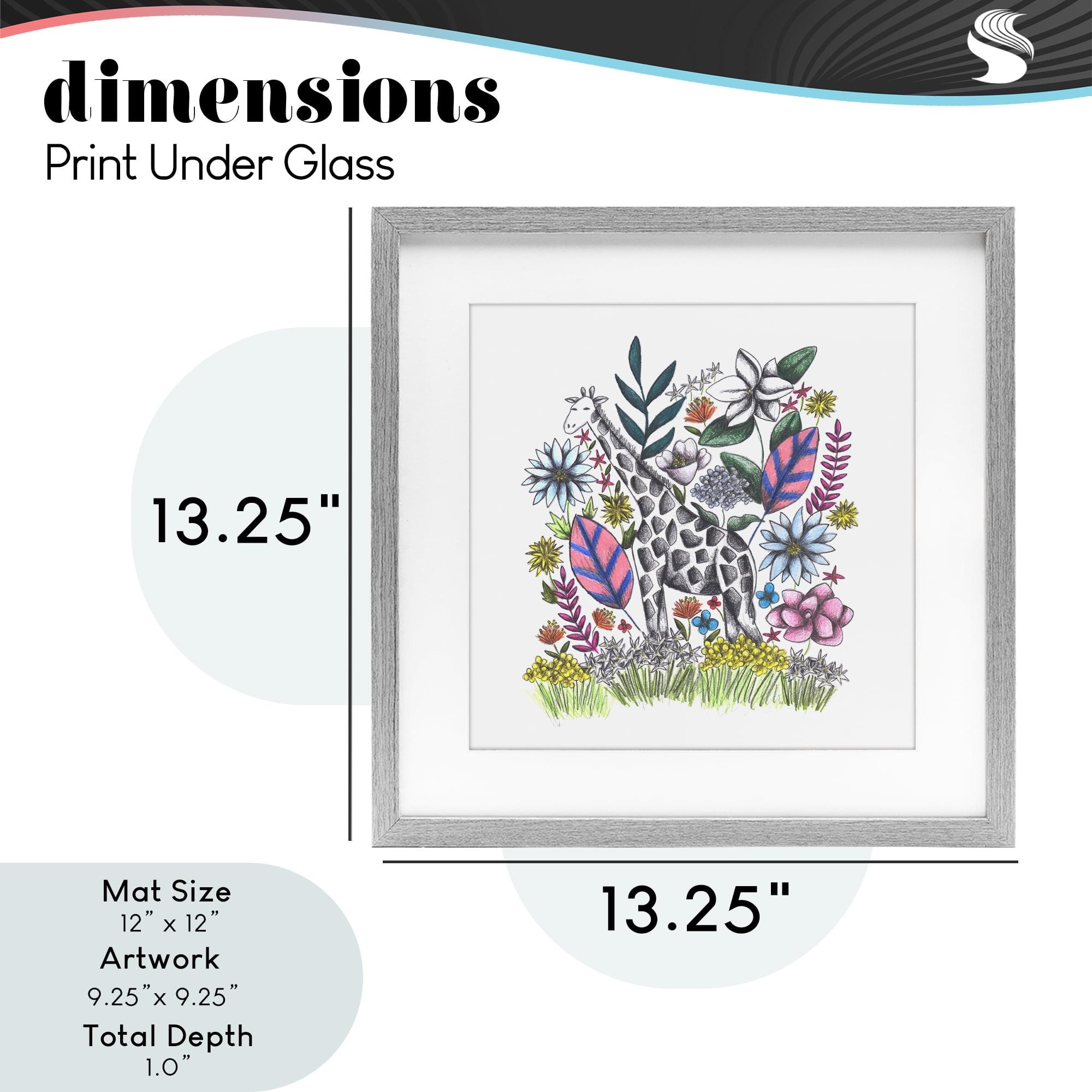 Giraffe in Midst of Flowers Gray Framed Print Under Glass, design by Cecilia Battaini