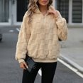 thumbnail image 2 of Oversized Fleece Sweatshirt for Women Plaid Pullover Top With Half Zip Winter Warm Long Sleeve Stand Collar Loose Hoodie (Beige S), 2 of 6