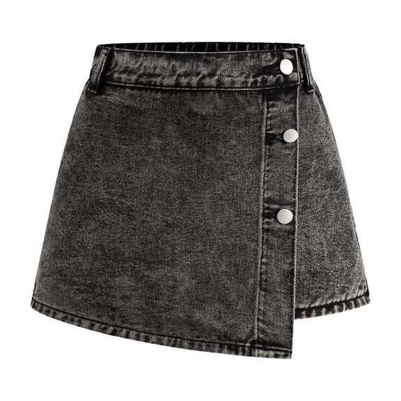 Vrotazzy Girls Distressed Denim Skorts with Button Front Washed Snowflake Design Casual Stretch Skirt Shorts for Youth,Sizes 14-15 Years