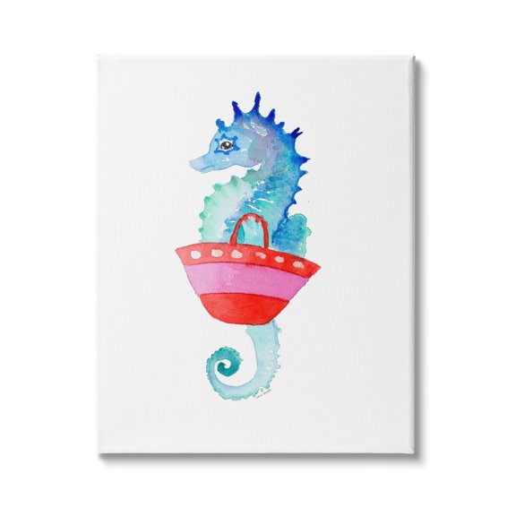 Stupell Indtries Blue Seahorse Red Beach Bag Aquatic Animal,16 x 20,Design by Lanie Loreth