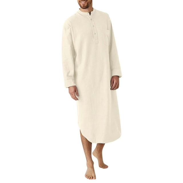 xiaxaixu Chemise Arabe Printemps Automne pour Hommes Couleur Unie Manches Longues Boutonnée Longue Robe Thobe