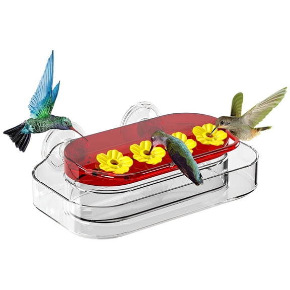 ACDANC 2 Pack Window Hummingbird Feeder,Strong Suction Cup Hummingbird Feeder with 4 Feeding Ports,Easy to Clean and Refill Plastic Humming Bird Feeder,10Oz