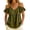 #0302-Army Green, variant on Vacation Tops for Women Cold Shoulder Spaghetti Strap V Neck Short Ruffle Cuff Solid Linen Fabric Summer Tops for Women 2026 Loose Fit Vacation Breathable Casual Tees for Women