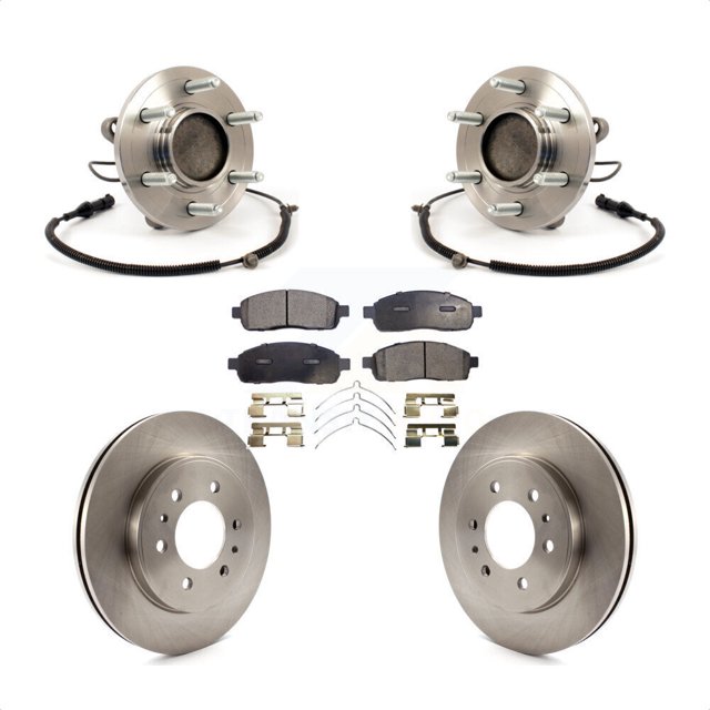 Transit Auto Front Hub Bearing Assembly Disc Brake Rotors and Semi-Metallic Pads Kit for Car 2009 Ford F-150 RWD with 6 Lug Wheels Without Heavy Duty Payload Package KBB-105405