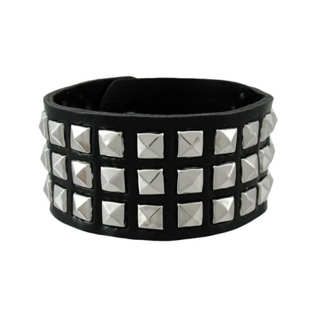 - Black Vinyl Wristband with Chrome Pyramid Studs