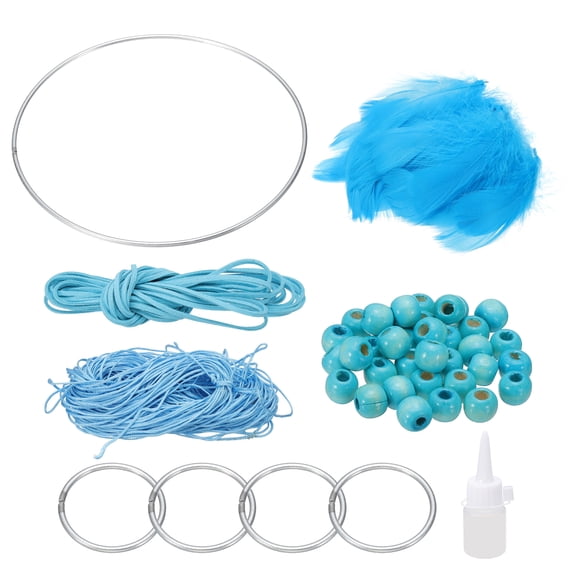 Uxcell DIY Dream Catcher, Making Dream Catcher Supplies Handmade Dream Catcher Kit Feather Crystal Beads for Wall Hanging Ornament Decor Craft, Sky Blue