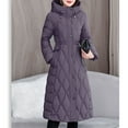 thumbnail image 3 of Womens Long Puffer Coat Lightweight Diamond Quilted Slim Full Zipper Hooded Long Sleeve Parkas, 3 of 7