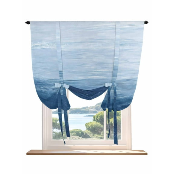 Blue Ombre Tie Up Curtains for Windows 54 Inch Length Balloon Curtains Kitchen Adjustable Balloon Window Shade Modern Abstract Art Ocean Oil Painting Tie Up Valance Bathroom Curtain Window 42"x54"
