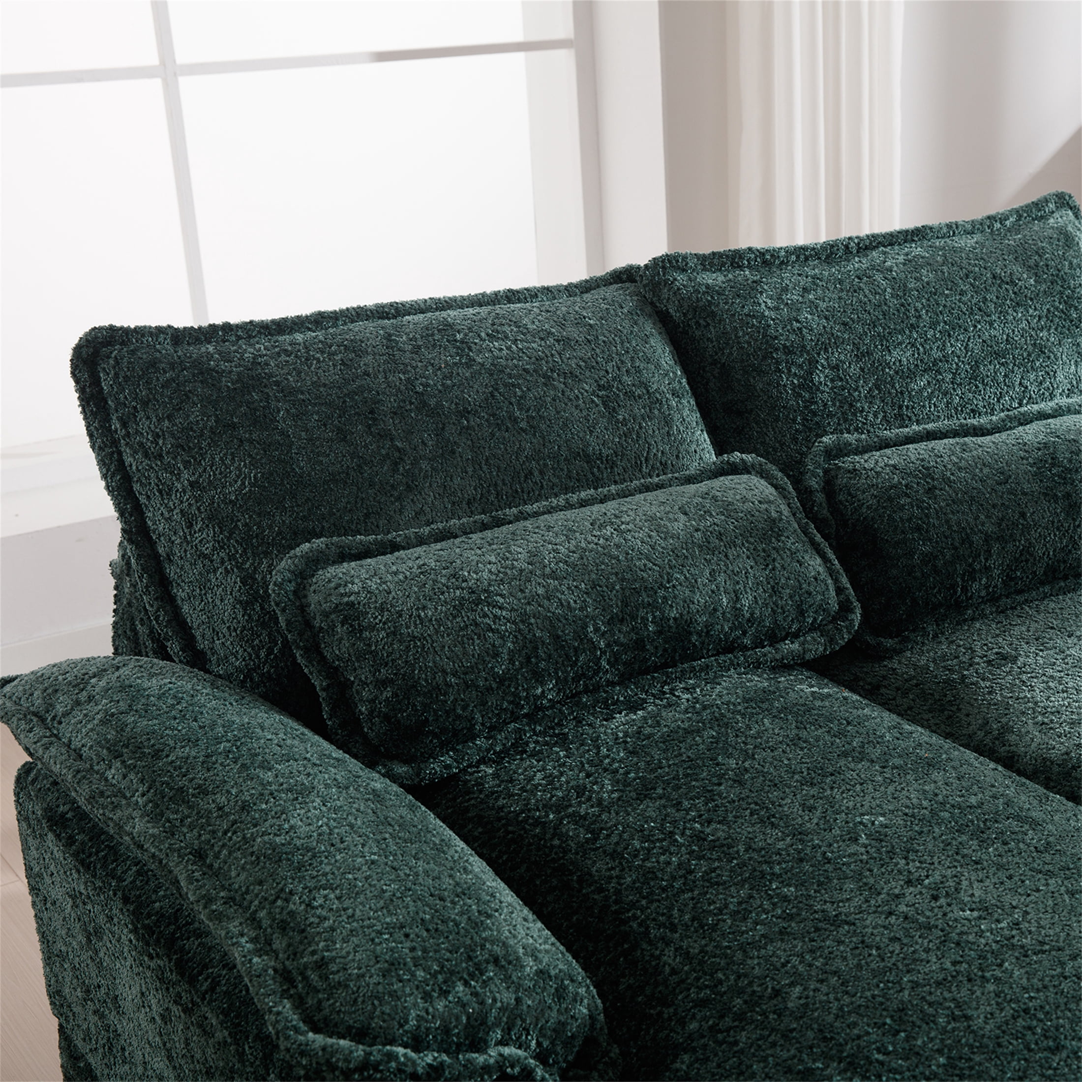 Aukfa 123" Oversized Sectional Sofa U-shaped Couch w/ Cupholder Console & USB Port for Living Room, Chenille, Green