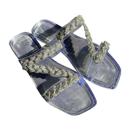 

CYMMPU Women s Slippers Summer Sandals For Women Flat Slip On Sandals Crystal Roman Shoes Open Toe Casual Sandals Slippers