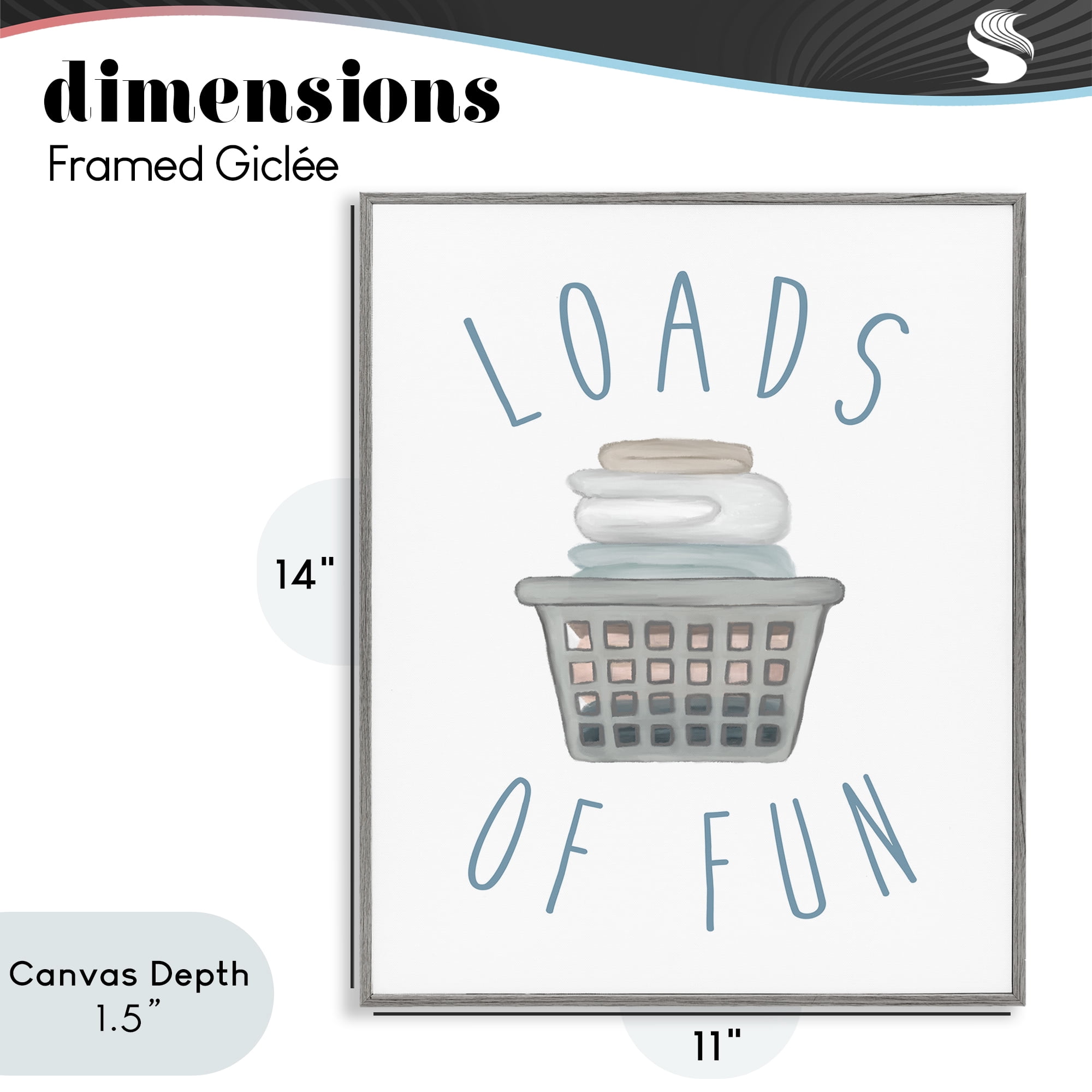 Stupell Industries Loads Of Fun Laundry Basket Gray Framed Giclee Art, design by Elizabeth Medley