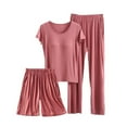 thumbnail image 2 of Nuoqisi Womens 3 Piece Outfits 2026 Summer Casual Loose Short Sleeve Pullover Tops & Wide Leg Pants & Shorts Lounge Sets Tracksuit, 2 of 3