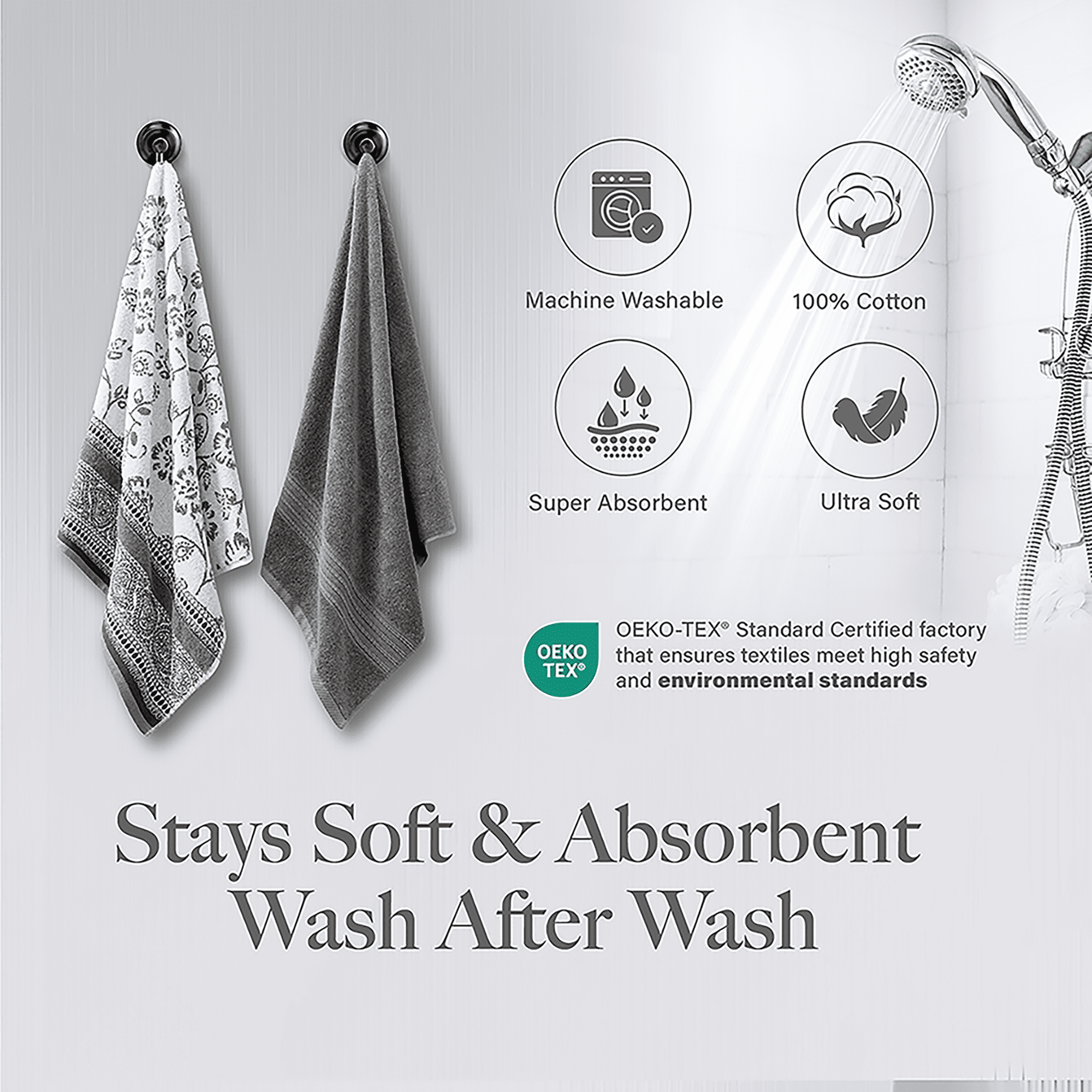 Modern Threads Ophelia 6-Piece Cotton Bath Towel Set, Stone