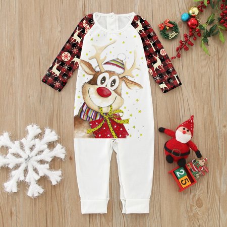 

Baby Merry Christmas Cute Cartoon Prints Family Clothes Long Sleeve Jumpsuit