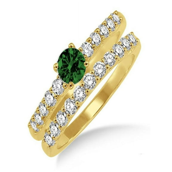 1.5 Carat Emerald & Diamond Elegant Bridal Set on 10k Yellow Gold