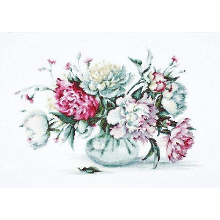UPC: 4840746012938 | Counted Cross-Stitch Kit Peonies B2263 Needlework Flower White Pink By Luca-S Easy