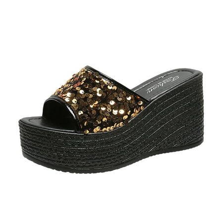 

Fesfesfes Slide Matsu Heel Thick Sole Slope Heel Women s Shoes Breathable Slip-on Beach Sandals 6(37)