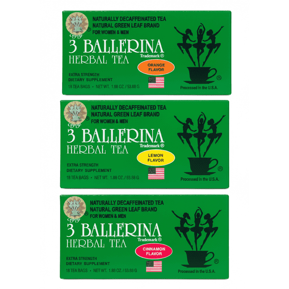 3 Ballerina Herbal Tea Dieters' Drink Extra Strength 3 Flavor Combo - Orange, Lemon, Cinnamon (3 boxes x 18 bags)