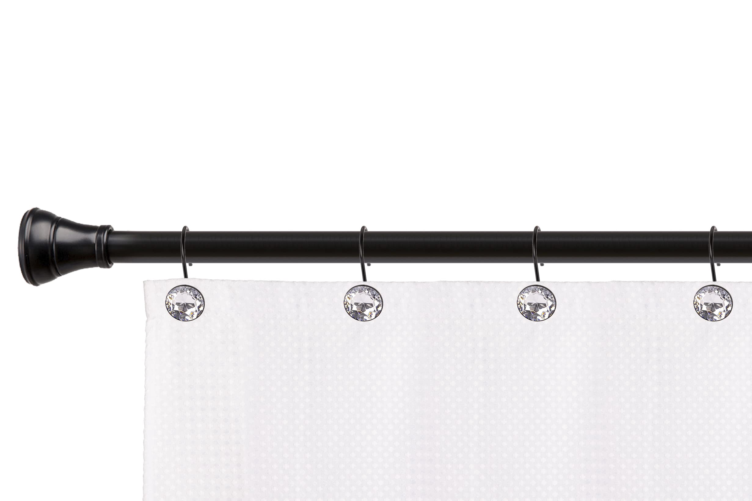 Utopia Alley  Shower Curtain Hooks for Bathroom, Rust Resistant Shower Curtain Hooks Rings,  Crystal Design, Set of 12 Black