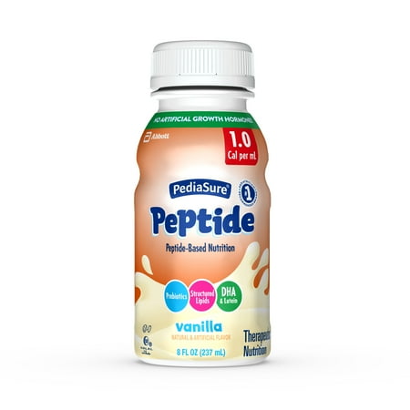 PediaSure Peptide 1.0 Cal, Complete, Balanced Nutrition for Kids with GI Conditions, Vanilla, 8-fl-oz Bottle