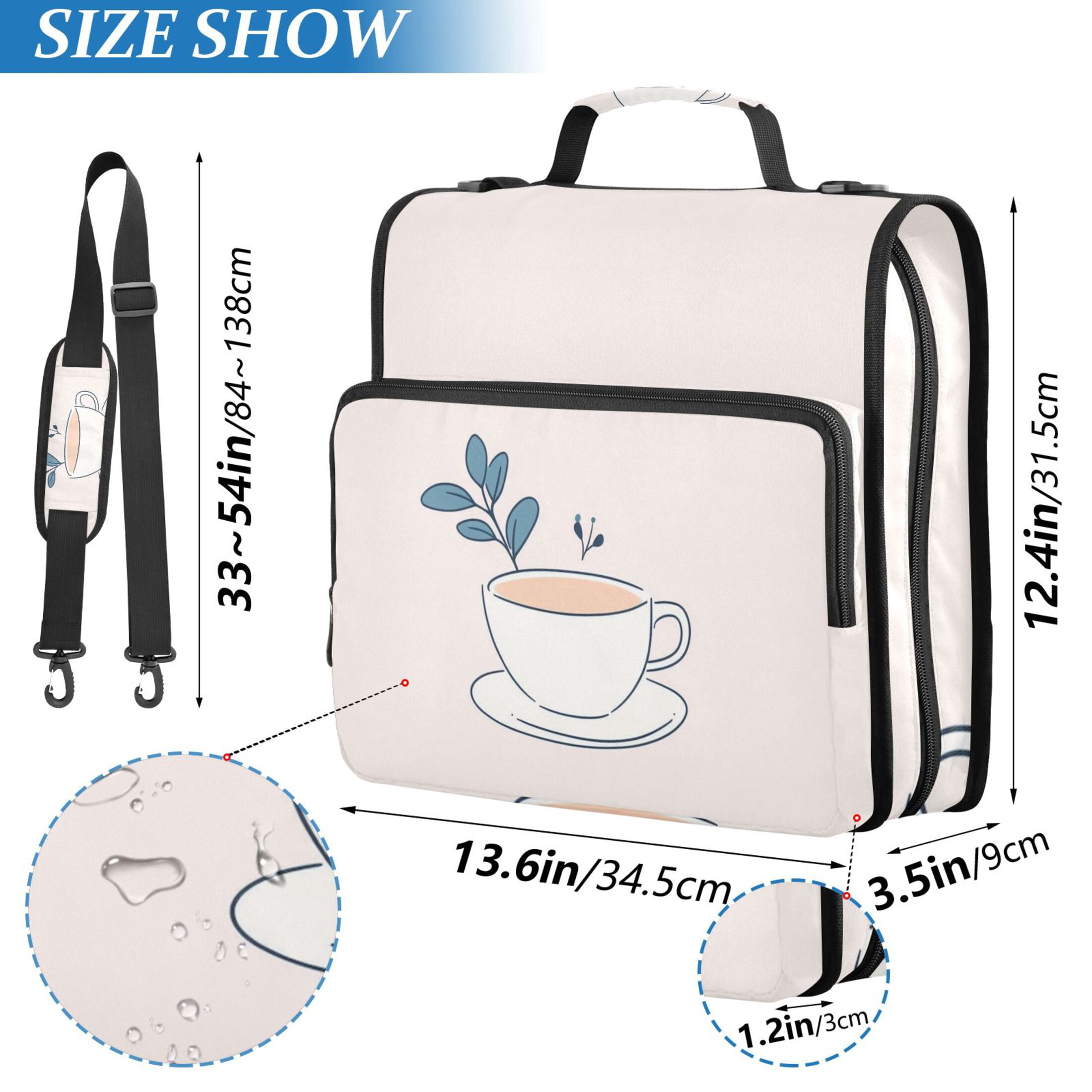 3 Ring Zipper Binder with Shoulder Strap Waterproof Trapper Keeper 2 Inch D-Ring 500 Sheets Capacity Coffee Cup with Leaf